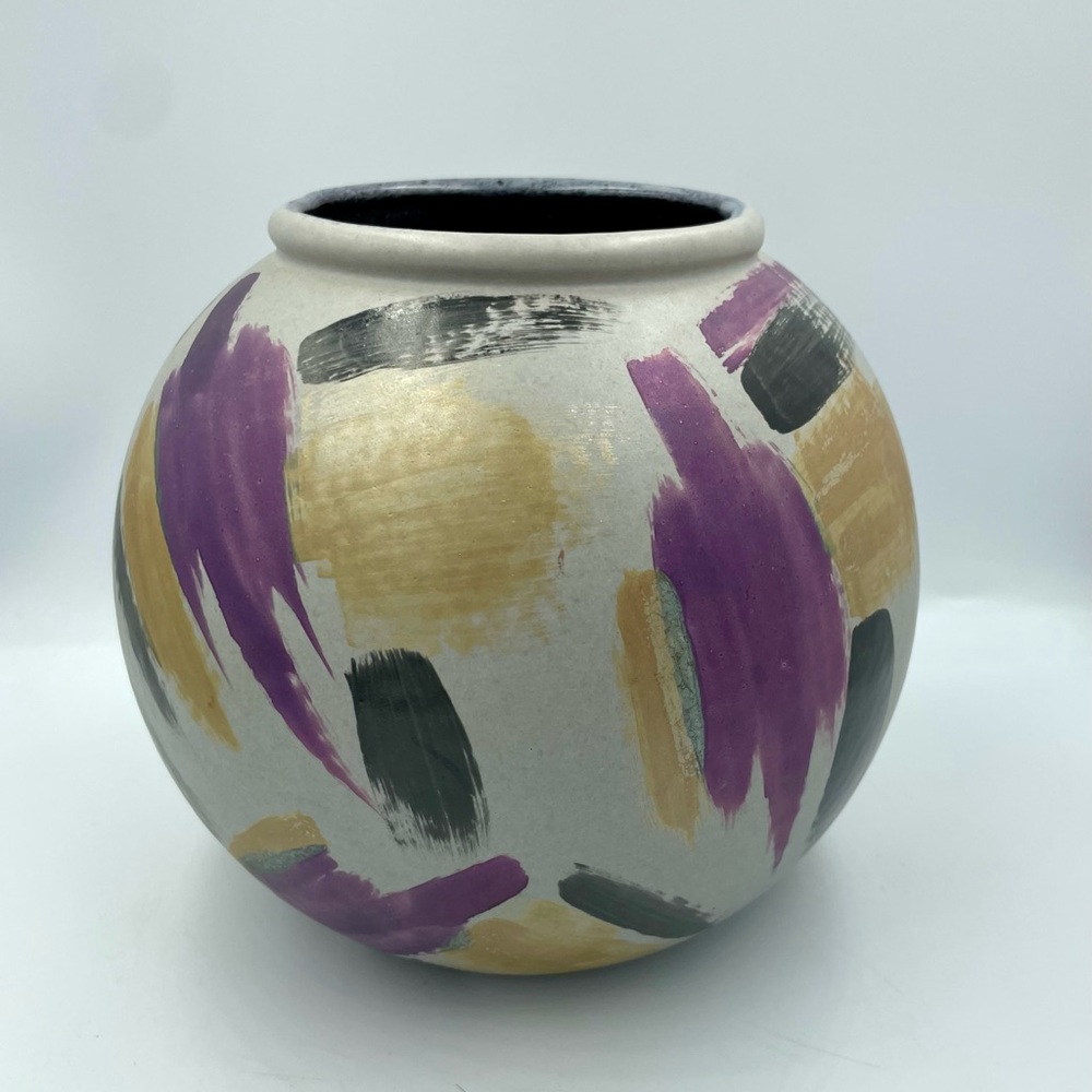 Vtg Scheurich Keramik brushstroke Multicolor Ball Vase 504-15, West Germany